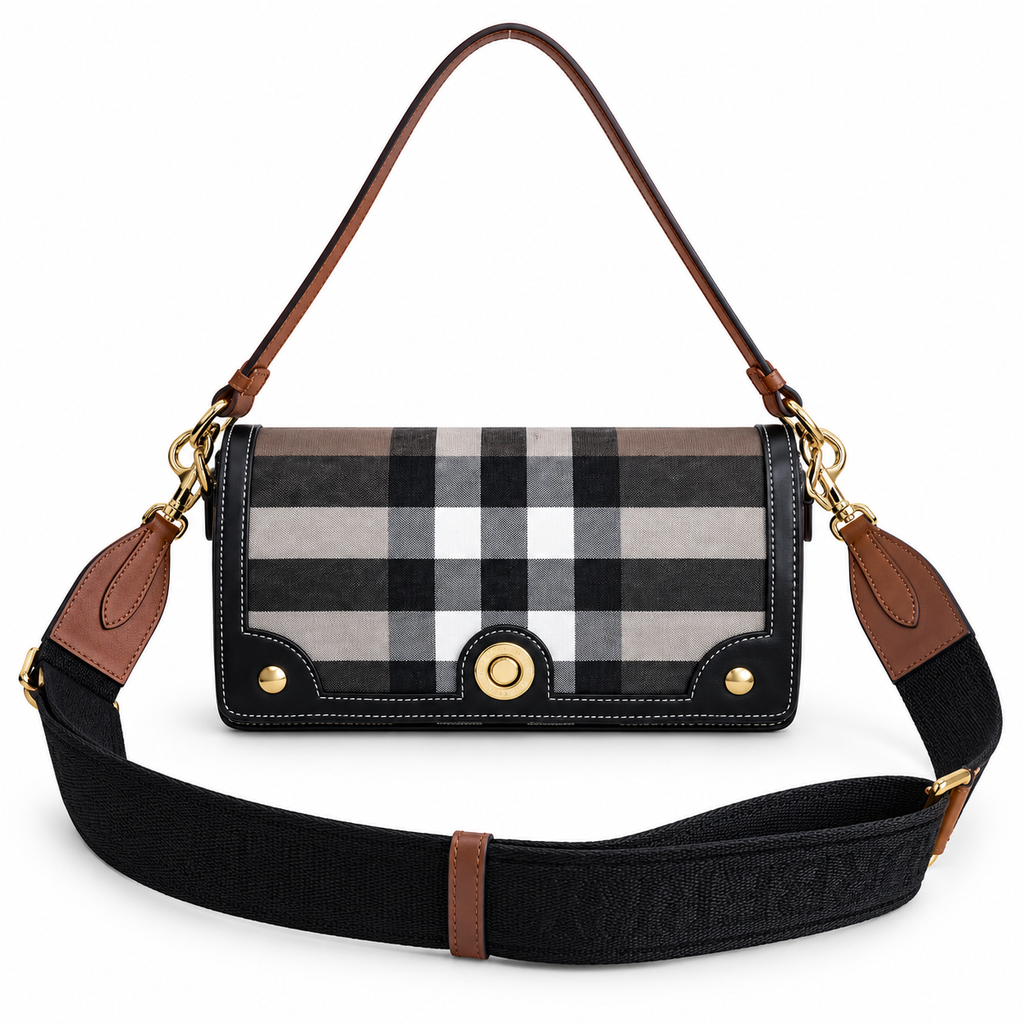 Burberry Check Flap Bag with Dual Straps