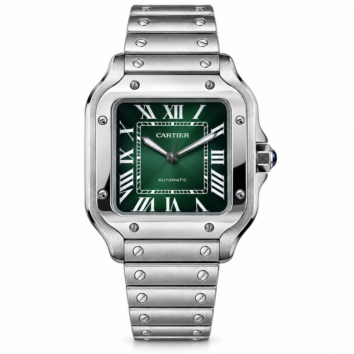 Cartier Santos Large Steel Green Dial Automatic Bracelet Watch – KDY