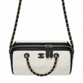 Chanel White Tweed Small Vanity Case with Chain