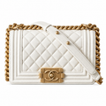 Chanel White Quilted Lambskin Medium Boy Bag