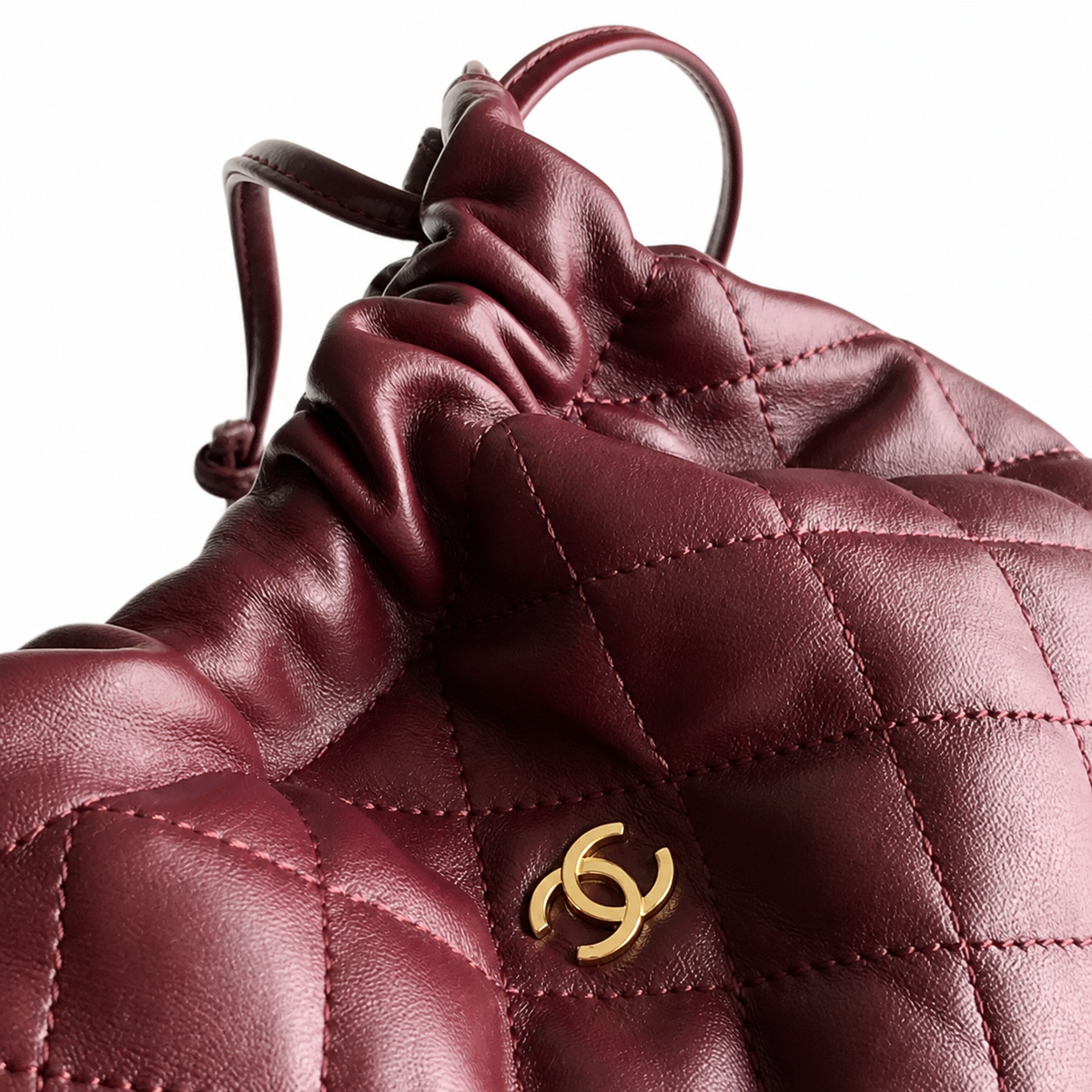 Chanel Burgundy Quilted Drawstring Bucket Bag