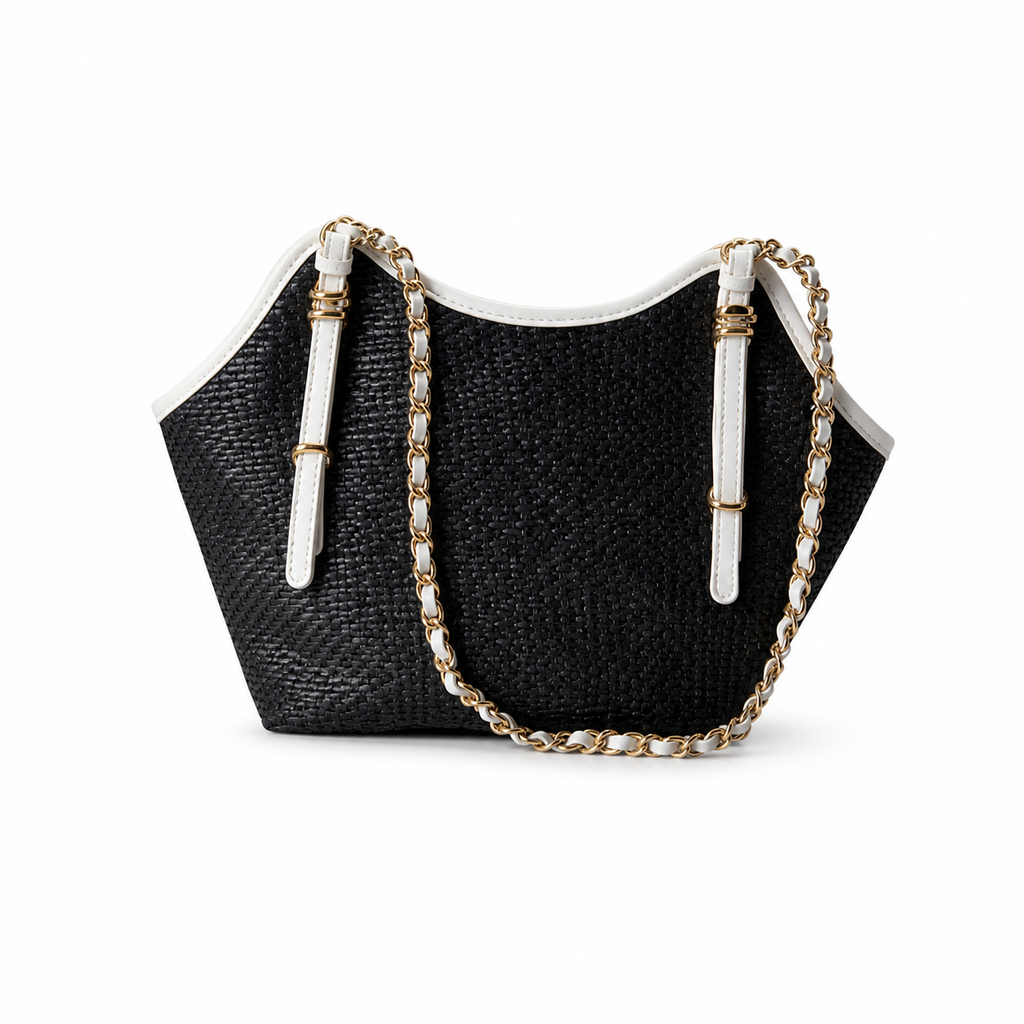 Chanel Quilted Tote Bag with Leather-Woven Chain Strap