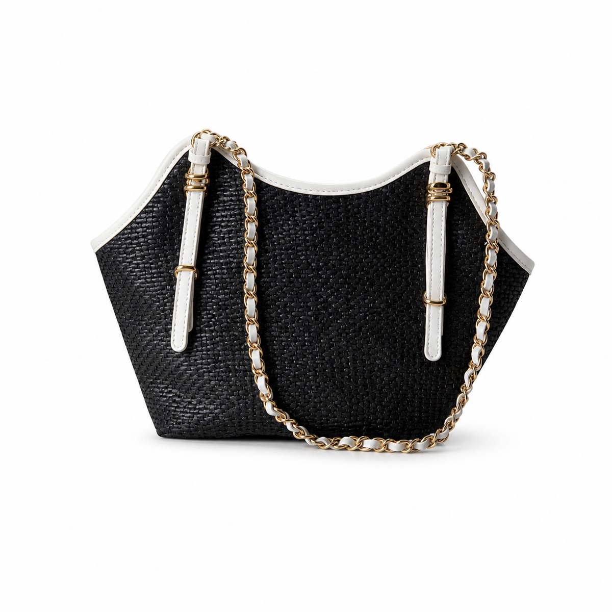 Chanel Quilted Tote Bag with Leather-Woven Chain Strap