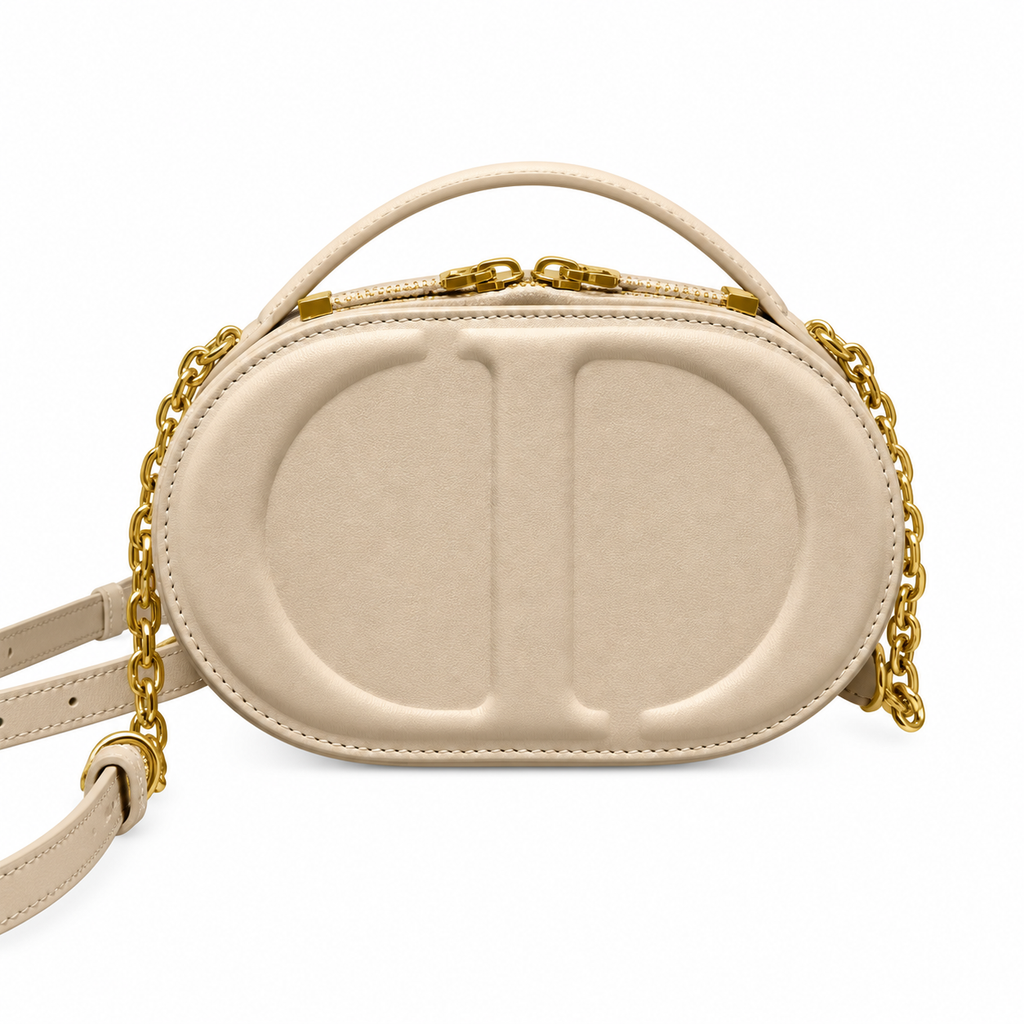 Dior Beige Oval CD Embossed Chain Bag