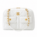 Chanel Quilted Lambskin Bowling Bag White 21×33×15cm