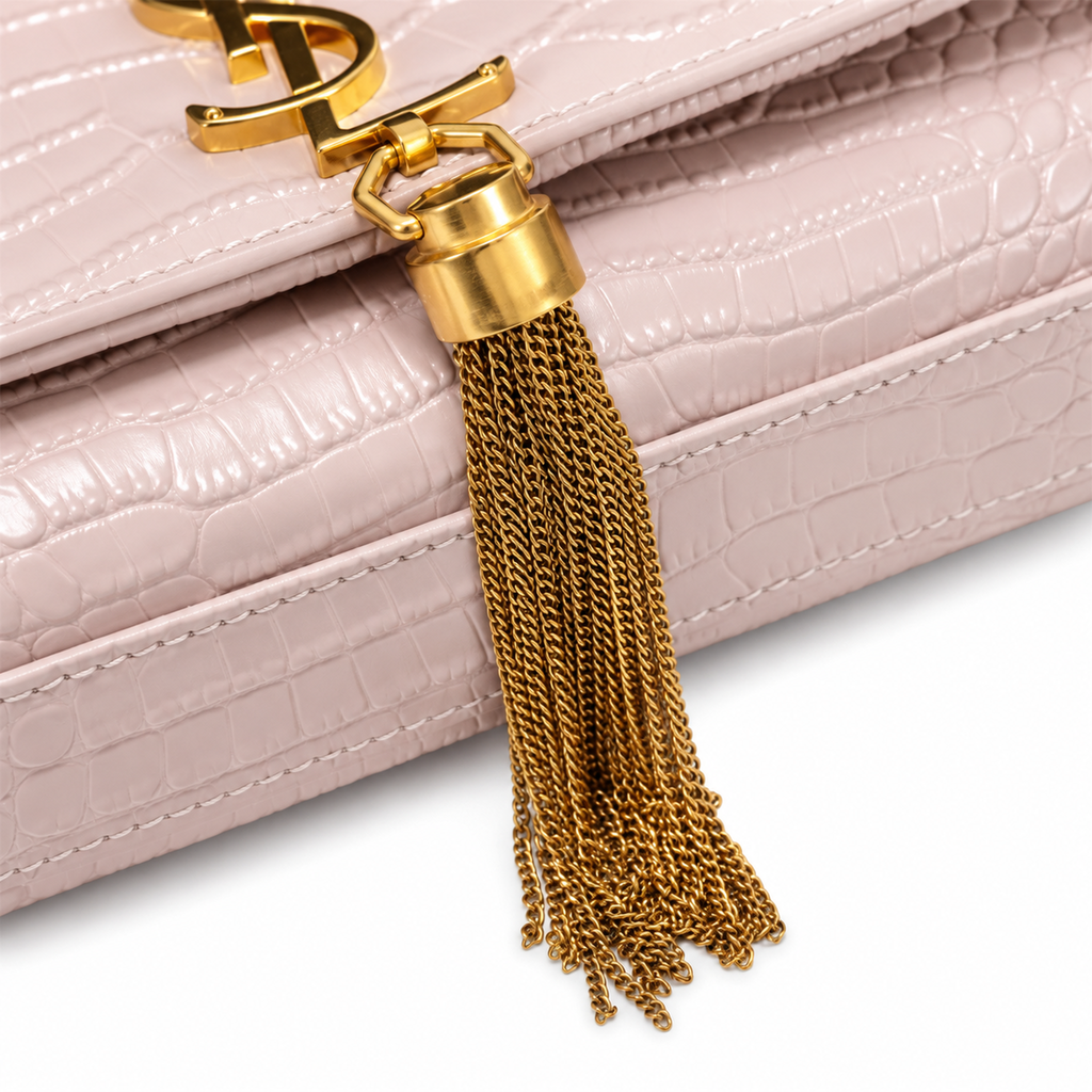 Saint Laurent YSL Kate Tassel Bag – Pink Croc Gold