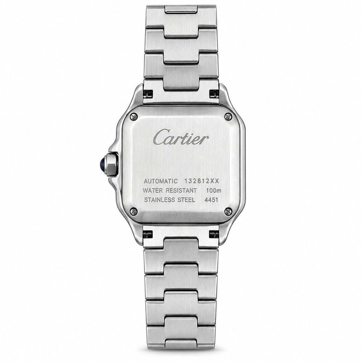 Cartier Santos de Cartier Large Stainless Steel White Dial Roman Numeral Blue Hands Steel Bracelet Automatic Watch