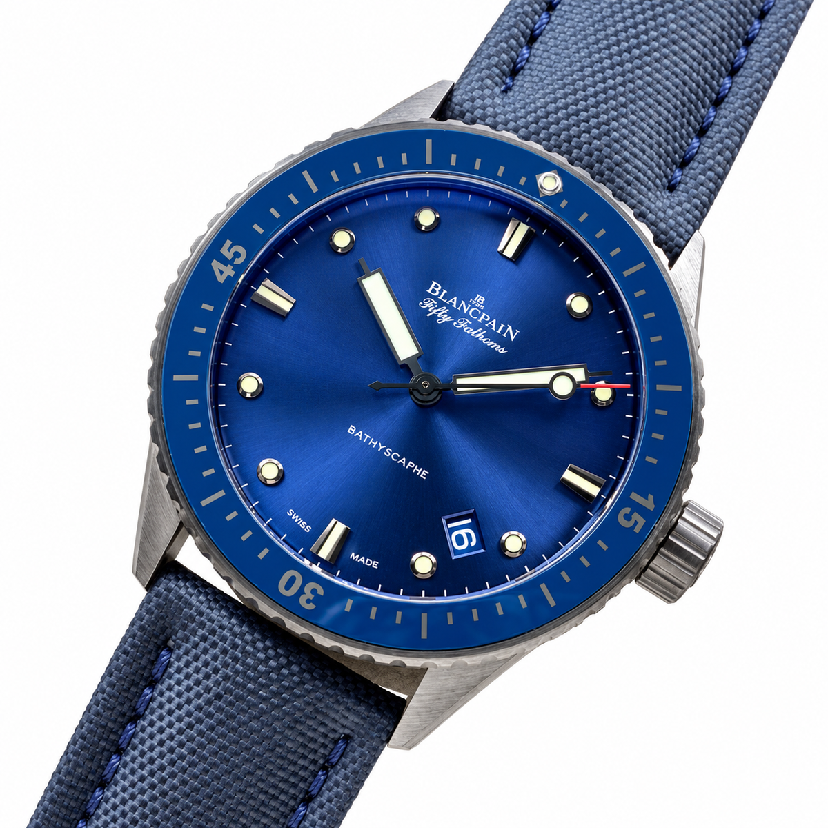Blancpain Fifty Fathoms Bathyscaphe – Blue Dial Ceramic Bezel Swiss Automatic Dive Watch