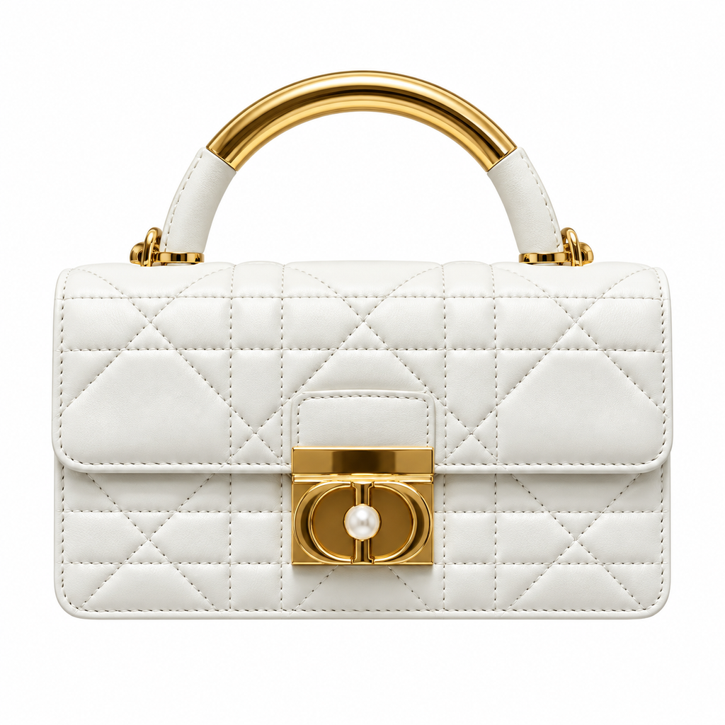 Dior White Caro Cannage Pearl CD Lock Bag