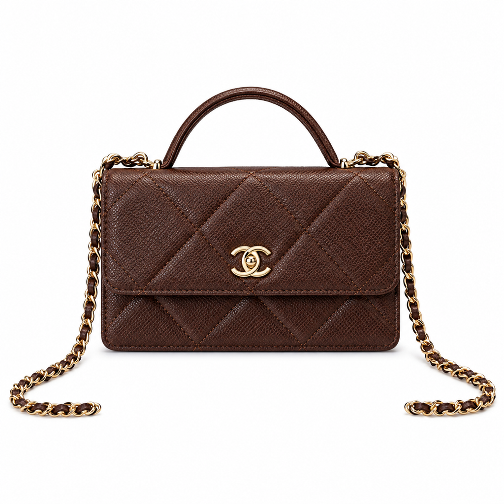 Chanel Trendy CC Quilted Caviar Top Handle WOC Dark Brown 19cm