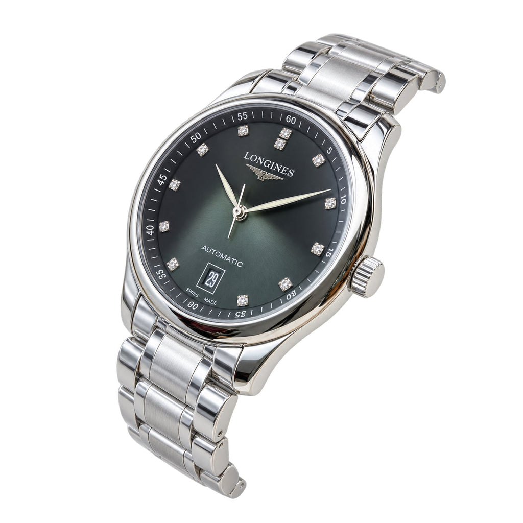 Longines Master Collection Grey Diamond Dial Date Steel Bracelet Watch