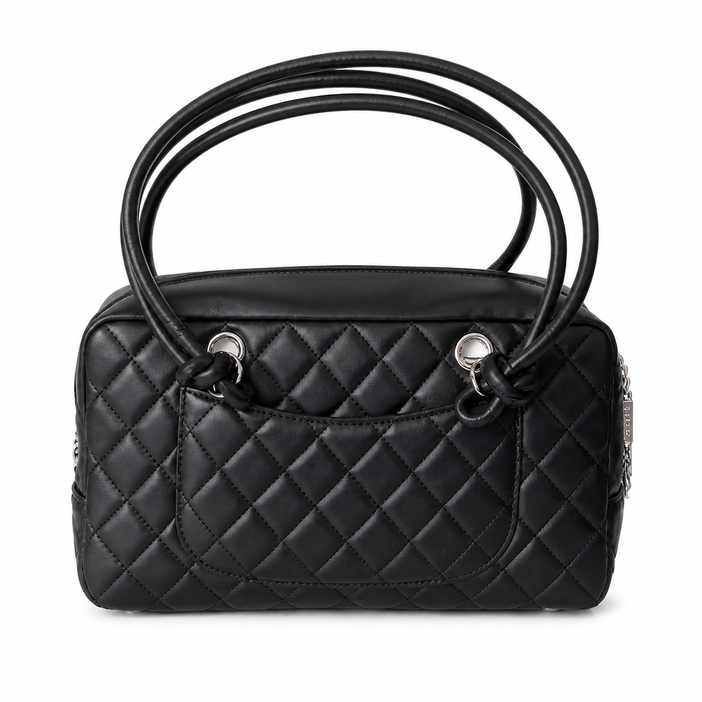 Chanel Black Quilted Bowler Bag with White CC