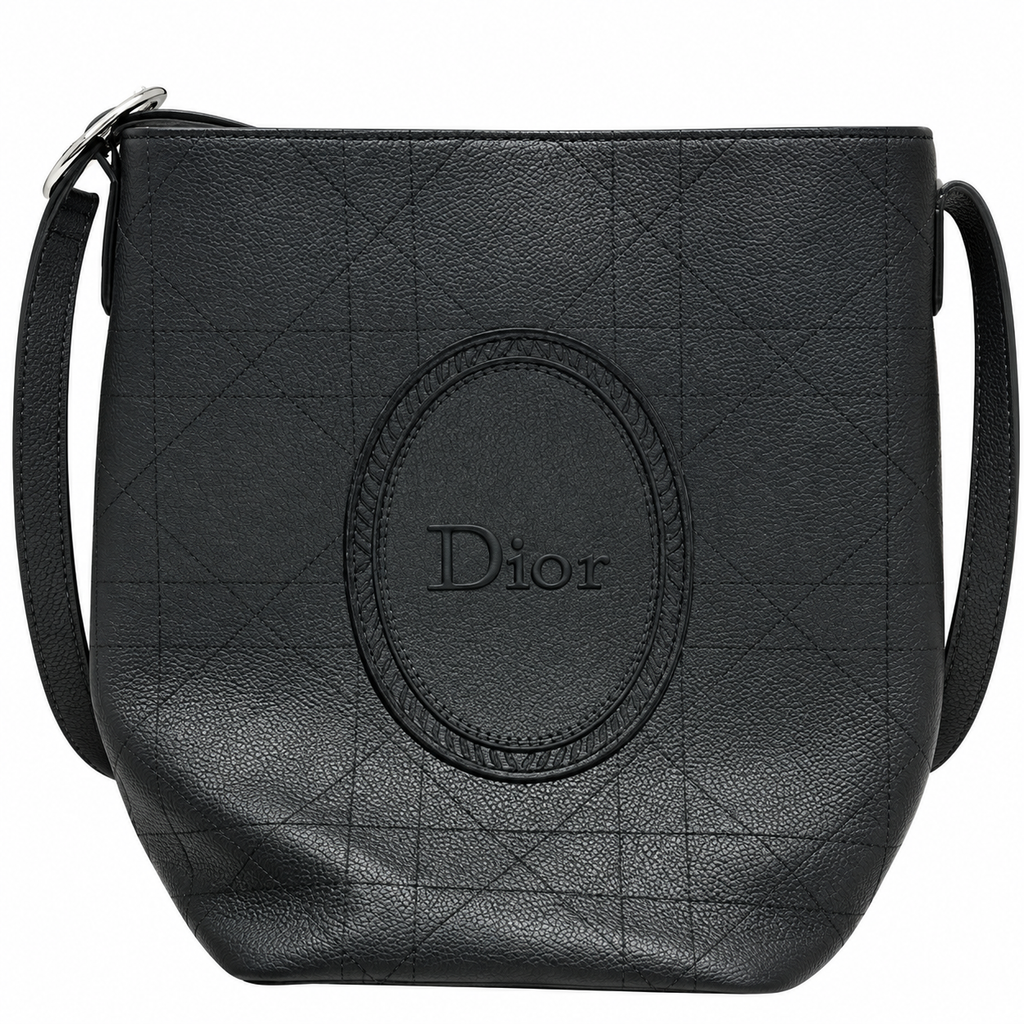 Dior Cannage Grained Leather Large Hobo Bag with Oval Medallion in Black