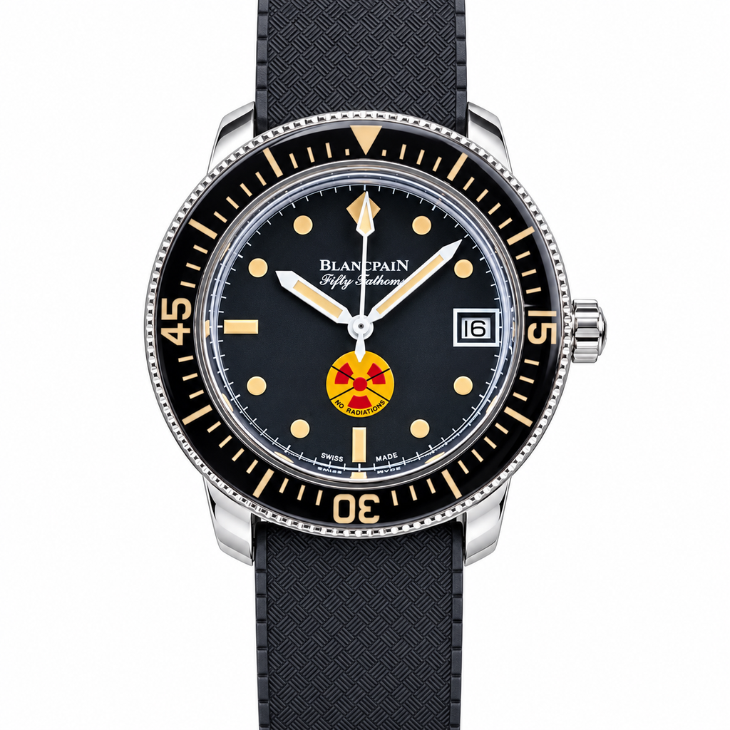 Blancpain Fifty Fathoms No Rad black dial gold indices rubber strap