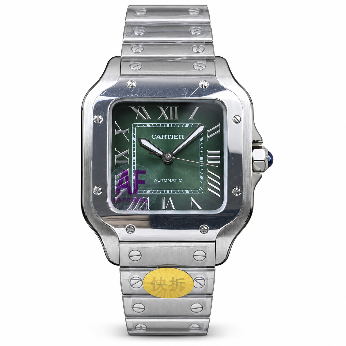 Cartier Santos de Cartier Large Stainless Steel Green Dial Steel Bracelet Automatic Watch