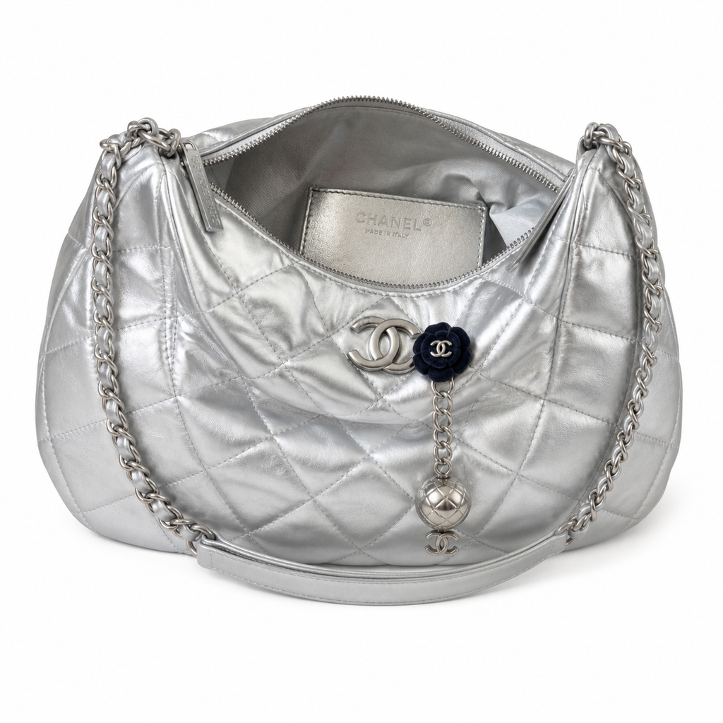 Chanel Silver Quilted Chain Shoulder Bag