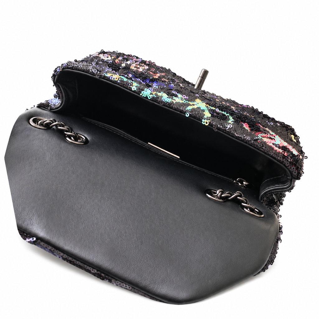 Chanel Graffiti Logo Sequin Classic Flap Bag with Gunmetal Chain