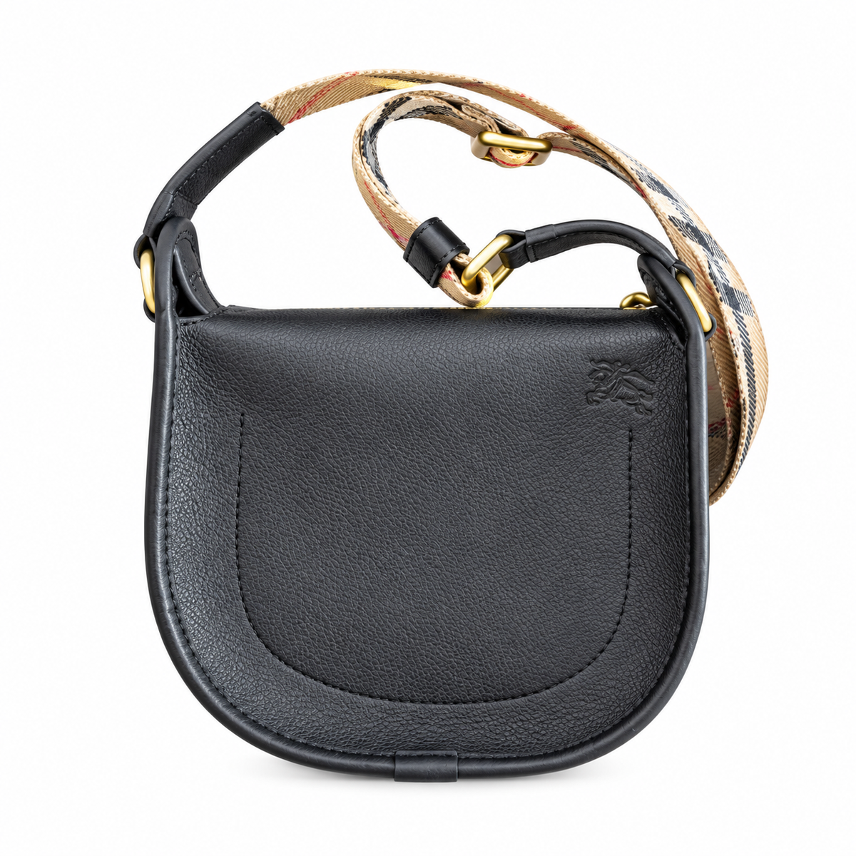 Burberry Black Saddle Bag with Check Strap