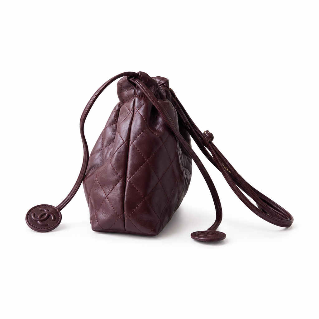 Chanel Burgundy Quilted Drawstring Bucket Bag