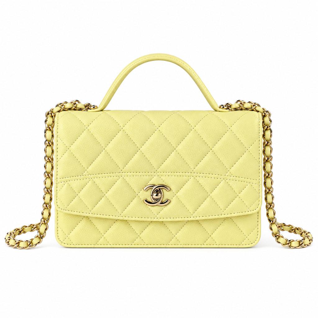 Chanel Yellow Caviar Quilted Mini Top Handle Flap Bag