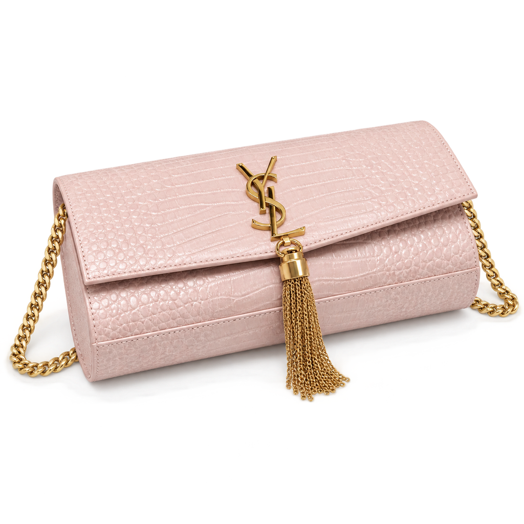 Saint Laurent YSL Kate Tassel Bag – Pink Croc Gold