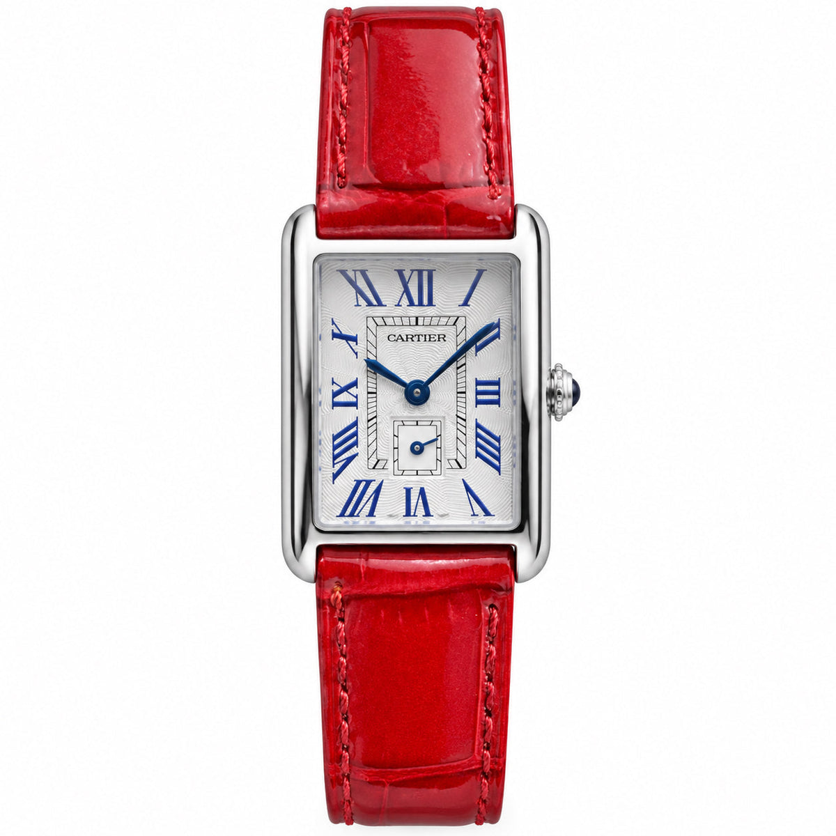Cartier Tank Must Watch – Silver Case Red Leather Strap