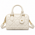 Dior White Cannage Quilted Boston Bag