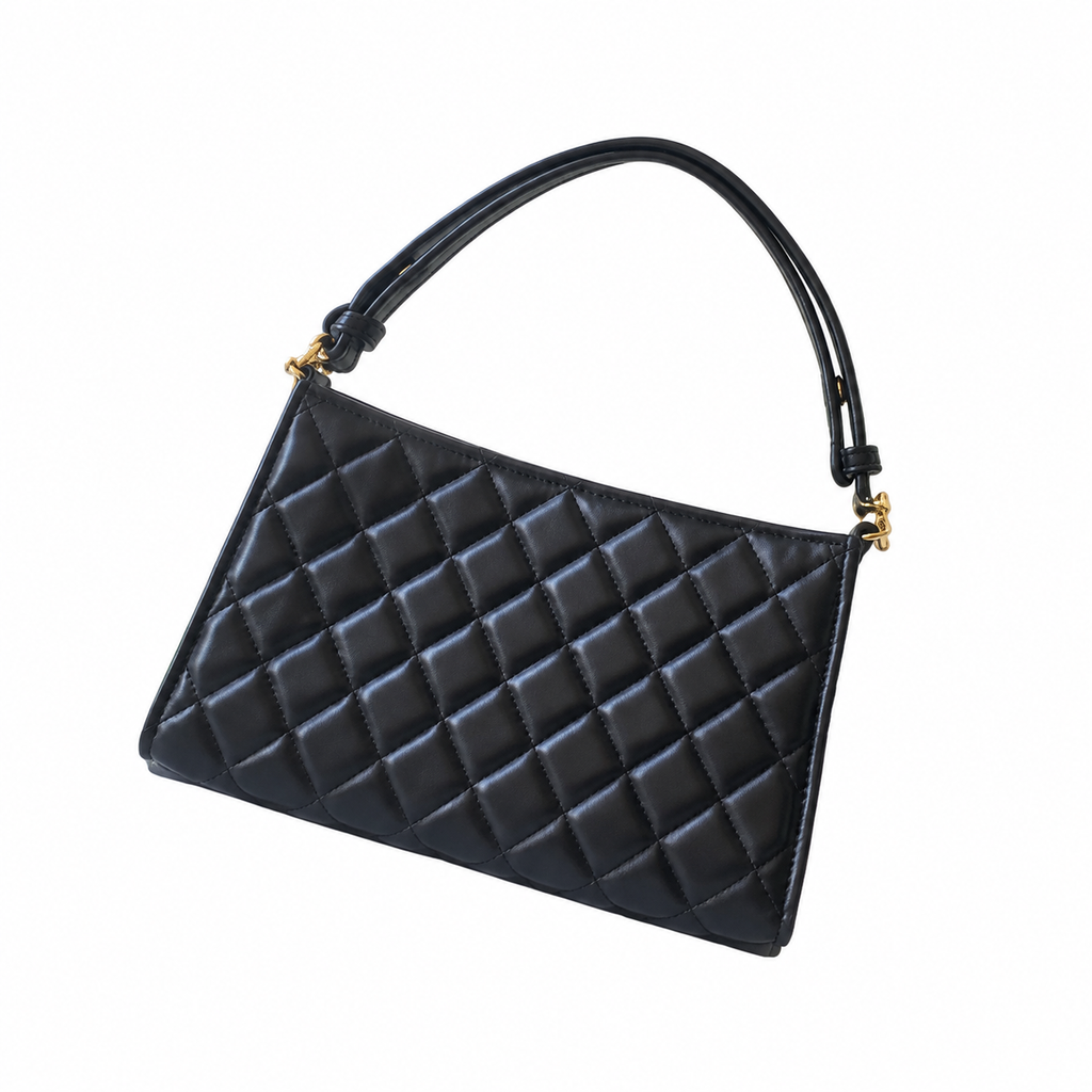 Chanel Quilted Lambskin Top Handle Tote | Gold Ring Black — 14x22cm