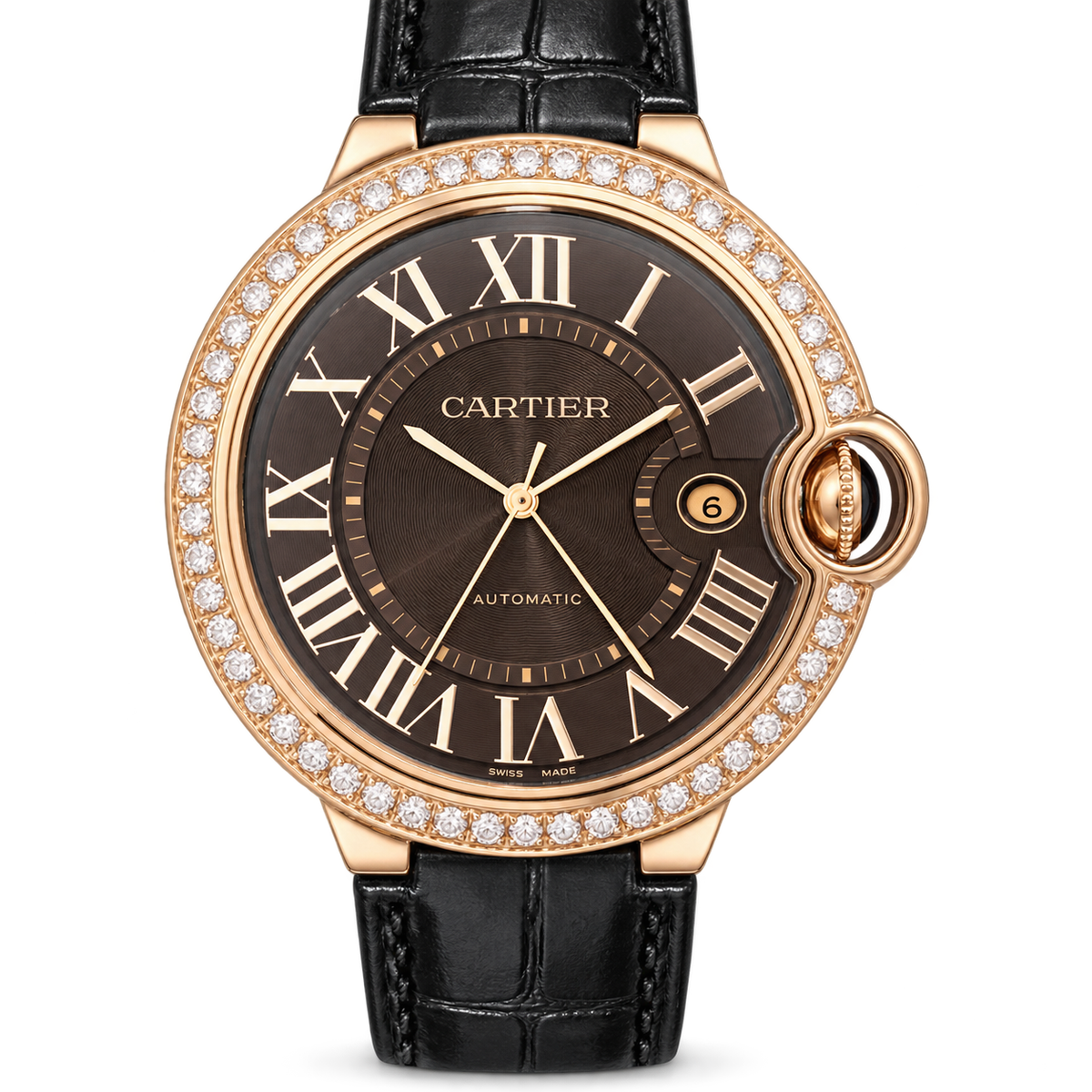Cartier Ballon Bleu Rose Gold Diamond Bezel Chocolate Dial Watch – KDY