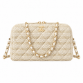 Chanel Beige Quilted Raffia Bowling Bag with Chain