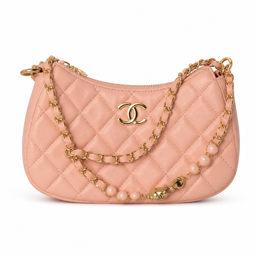 Chanel Blush Quilted Crescent Chain Shoulder Bag