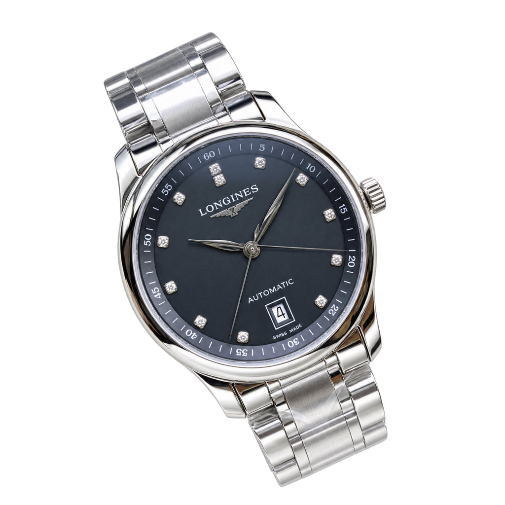 Longines Master Collection Grey Diamond Dial Date Steel Bracelet Watch