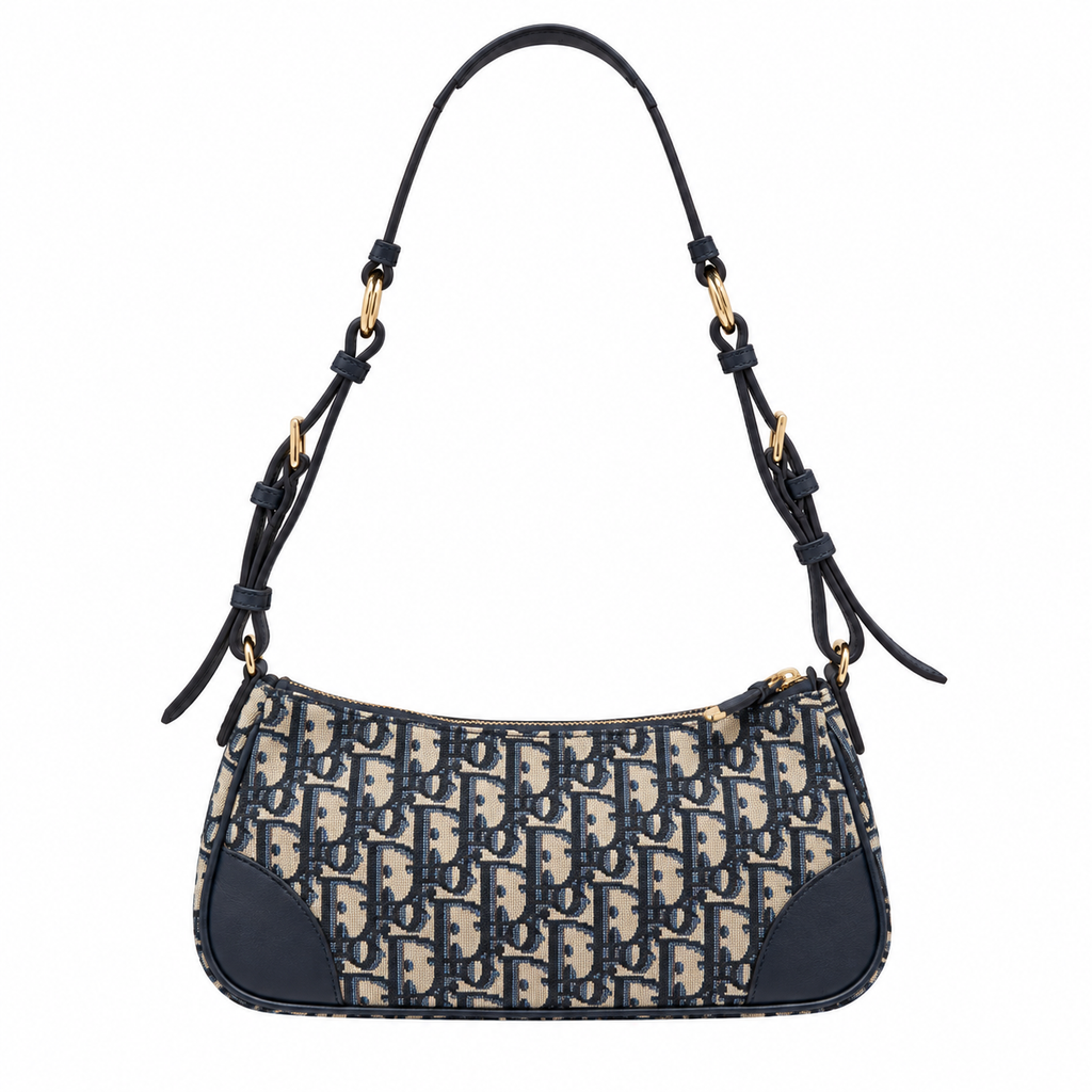 Dior Oblique Jacquard Zip Pochette Shoulder Bag with Adjustable Strap