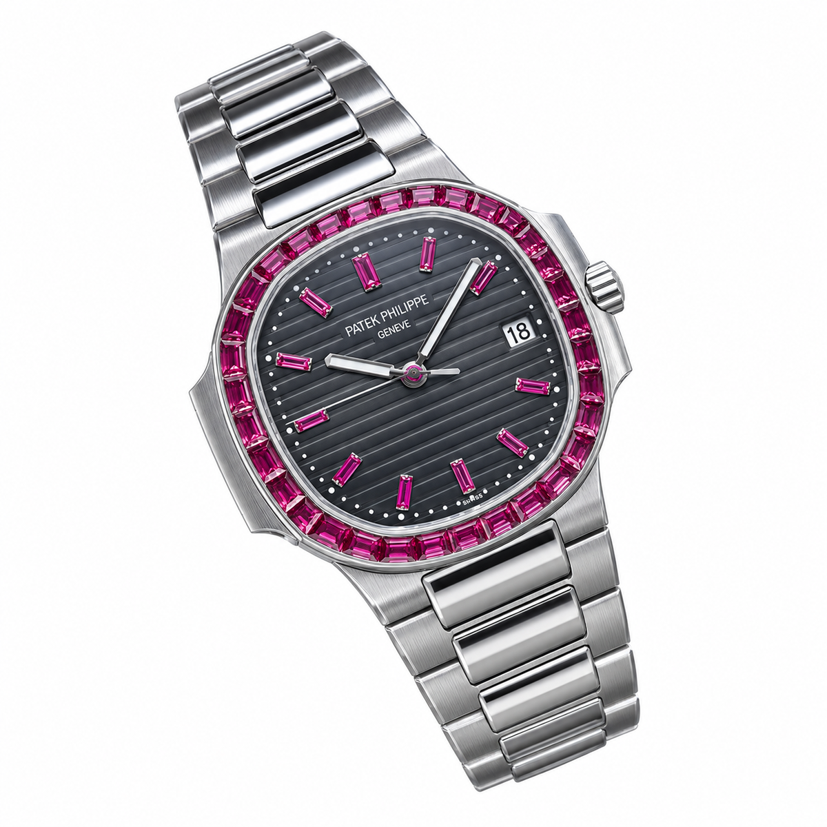 Patek Philippe Nautilus Ruby Baguette Steel Black Dial