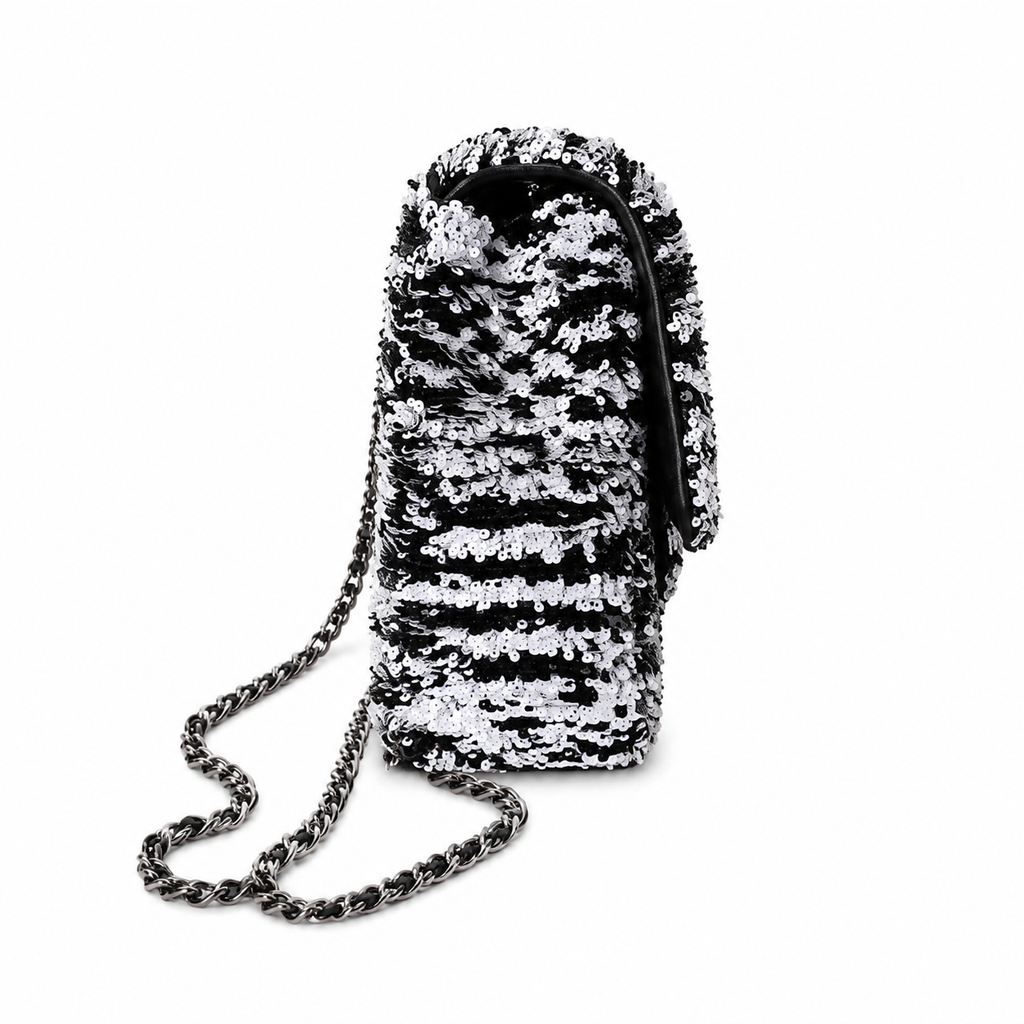 Chanel Zebra Print Sequin Classic Flap Bag with Gunmetal Chain