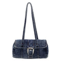 Washed Denim Buckle Flap Bag