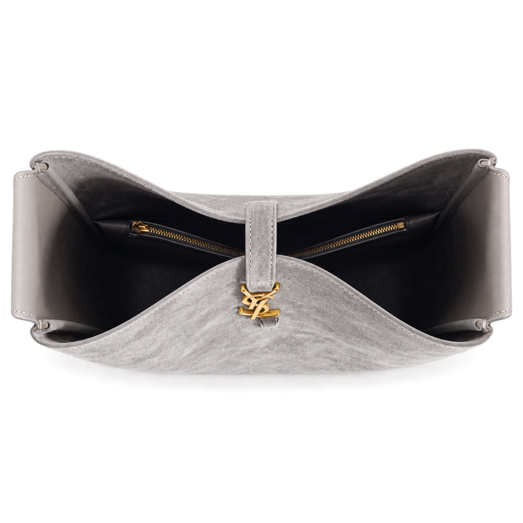 Saint Laurent YSL Le 37 Hobo Bag – Grey Suede Gold